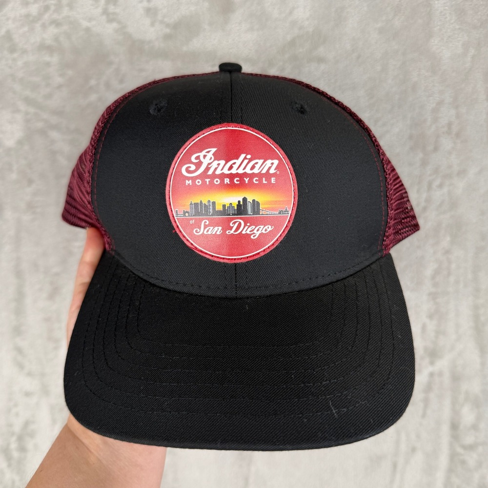 Indian Motorcycle San Diego Trucker Hat Black Maroon Snapback Mesh Biker Cap